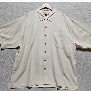 Tommy Bahama XXL Silk Button Down Shirt Palm Tree Print Pale‎ Yellow Casual